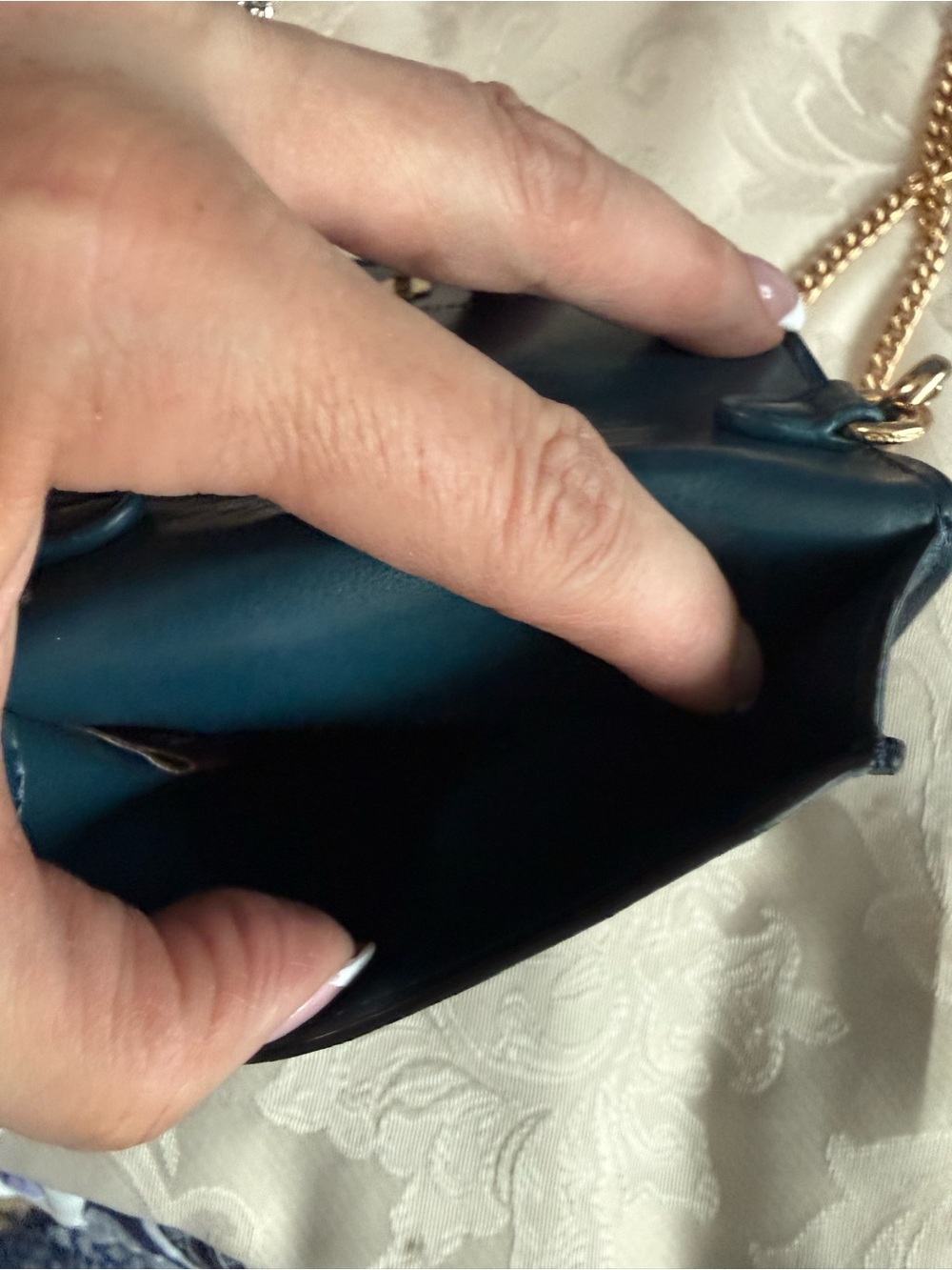 Coach Teal Leather Phone Crossbody Bag | Gold Chain Strap Fits 16Pro Max - Picture 8 of 12